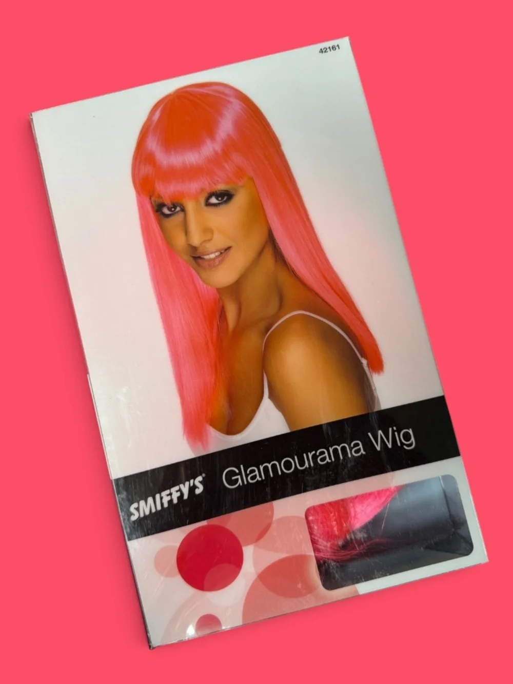 Smiffy's Glamourama Neon Pink Long Straight Fringe Costume Wig